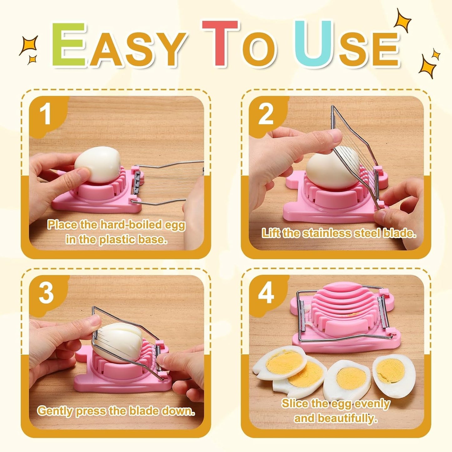 uxcell 2 Pack Egg Slicer for Hard Boiled Eggs, Stainless Steel Wire Multipurpose Egg Slicer Fruit Cutter Small Portable Eggs Peeler Tool for Strawberry Tomato Breakfast Salad, Pink