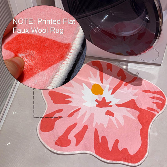 Pink Hibiscus Bath Rug 27" x 23" Flower Shaped Non-Slip Cute Thin Fluffy Spring Summer Plant Small Area Accent Indoor Door Rug for Bathroom Bedroom Garden House, Absorbent Washable Quick Dry