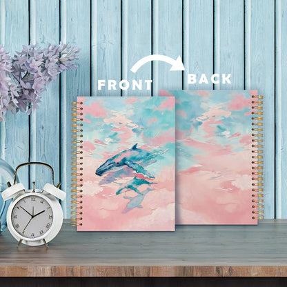 Pink Pastel Humpback Whale Ocean Notebook Journal 5.5x8.3, Humpback Whale Gifts for Ocean Lovers, Coastal Beach Marine Biology Spiral Hardcover Journal Notebook for Work Study Note Taking