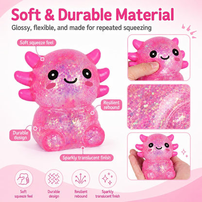 Axolotl Squishy Stress Ball, Soft TPR Slow Rising Squeeze Toy, Cute Axolotl Fidget Toy for Stress Relief, Anxiety Calming Sensory Toy for Kids Adults(Pink Seated Axolotl)