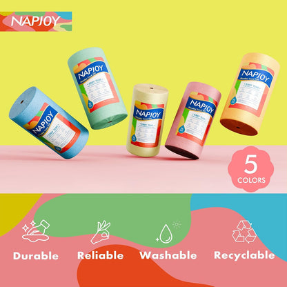 Napjoy Microfiber Cleaning Cloth Roll, 75PK Easy Tear Away Reusable Paper Towels, 12" x 12", Lint-Free and Scratch-Free with Patented Fiber Technology Microfiber Towel Roll, Pink