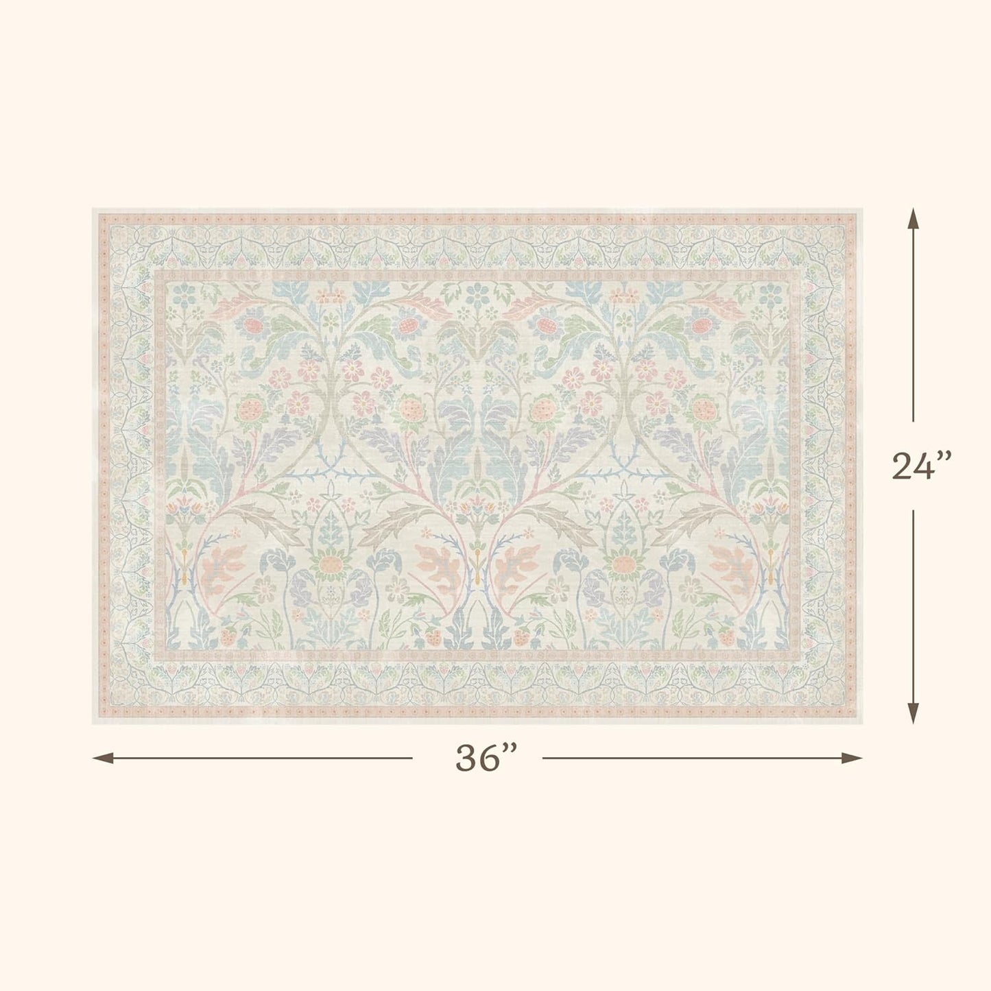 Light Pink Area Rug 2x3 Non Slip Washable, Ultra Soft Small Throw Rugs for Bedroom Girls, Thin Bathroom Rugs Fit Under Door, Powder Room, Low Pile Floral French Country Carpet for Mudroom, Kitchen
