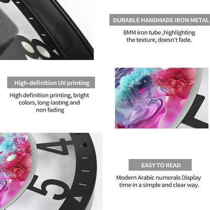 Metal Wall Clock for Living Room -10" Cloud Mountains Ocean Pink Coral Silent Non Ticking,Battery Operated, Antique Wood Clocks for Farmhouse,Dining Room,Bedroom,Kitchen Clock Wall Decor- Arabic Numer