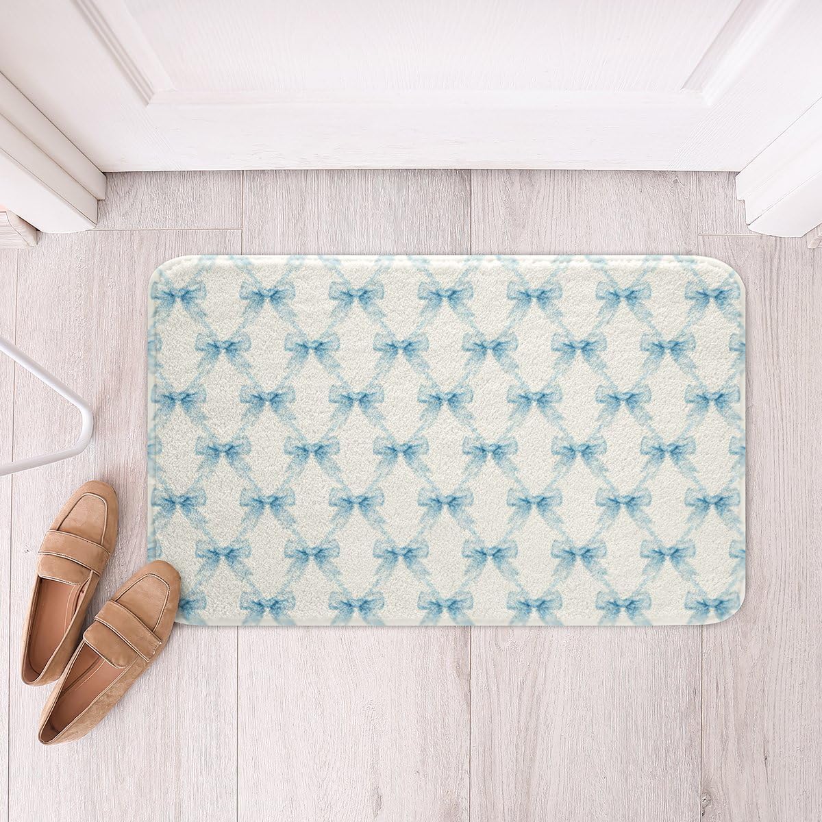 Erosebridal Cute Bow Bathroom Rug Non Slip Blue Bowknot Bath Mat for Bathroom Kawaii Princess Ribbon Bow Door Mat for Bedroom,Pink White Soft Lightweight Entrance Rug 16"x24"