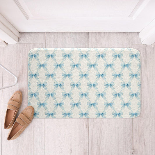 Erosebridal Cute Bow Bathroom Rug Non Slip Blue Bowknot Bath Mat for Bathroom Kawaii Princess Ribbon Bow Door Mat for Bedroom,Pink White Soft Lightweight Entrance Rug 16"x24"