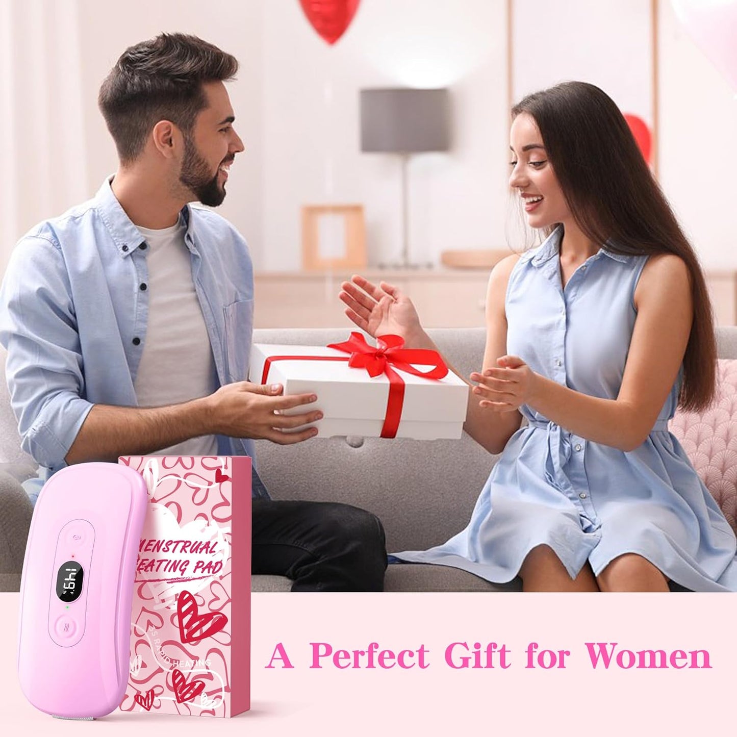 Portable Heating Pad: 2 Timer 6 Heat Levels 6 Vibration Modes Cordless Electric Heating Pad 3s Fast Heating Travel Heating Pad Gifts for Women Christmas Birthday Pink