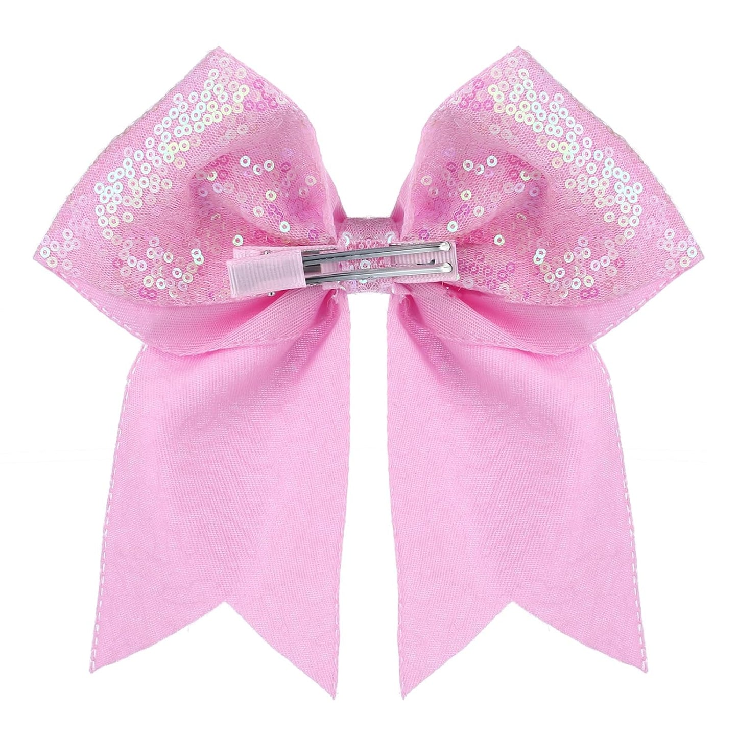 Large Glitter Cheer Bows Clips, Jumbo Big 7 Inch Cheerleading Sequin Hair Bow Hair Accessories for Teens Girls Football Sports Cheerleader Outfit Uniform (Pink)
