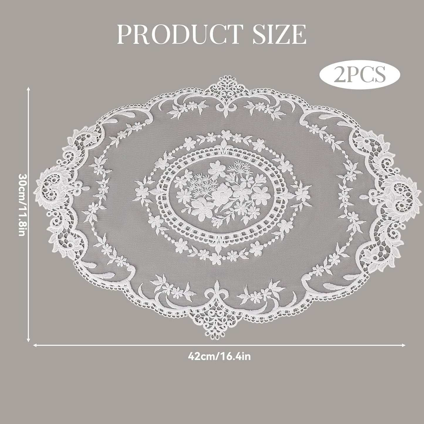 2 Pack Retro Lace French Crochet Doilies Table Placemats Handmade Solid White Embroidered Lace Farmhouse Placemats 12x16 inch Place Mats Cup Mat(Style 4)