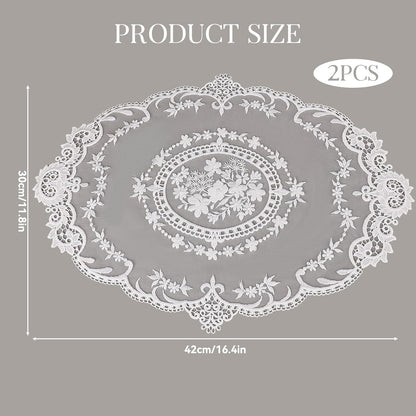 2 Pack Retro Lace French Crochet Doilies Table Placemats Handmade Solid White Embroidered Lace Farmhouse Placemats 12x16 inch Place Mats Cup Mat(Style 4)