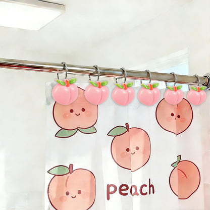 Whaline 12Pcs Peach Shower Curtain Hooks Decorative Shower Rod Rings Cute Fruit Resin Curtain Hanger Hooks for Summer Living Room Bedroom Bathroom Decor
