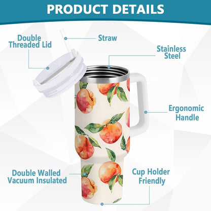 ALAZA Peach Watercolor Fruit Tumbler with Handle and Straw Lid Vacuum Insulated Cup Stainless Steel 30 oz