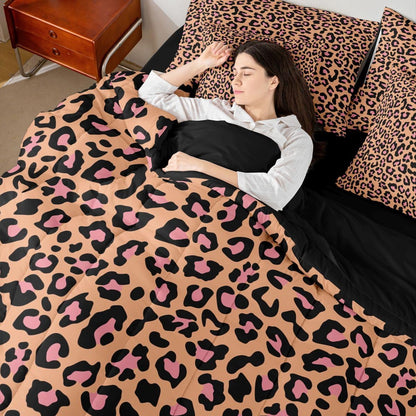 Erosebridal Girly Leopard Print Twin Size Bedding Set Animal Print 7 Pieces Comforter Set with Sheets Girl Women Golden Yellow Wildlife Cheetah Bed in a Bag Fashion Peach Pink Bed Sets
