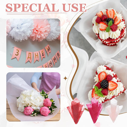 PATIKIL 11.8 Inches Tissue Flower Wrapping Paper, 137 Sheets Waterproof Floral Bouquet Wraps Gift Packaging Tissue for Party Birthday Wedding Holiday Decorations Crafts, Pink