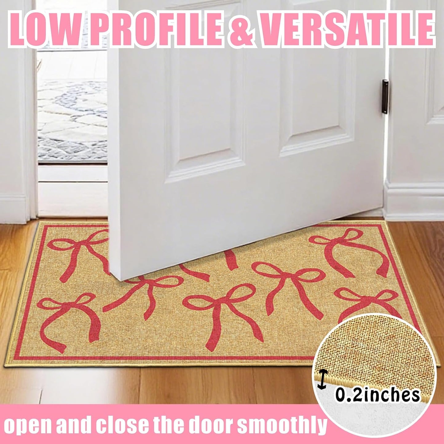 Bow Mats Welcome Doormat for Front Doors Pink Bow Rug for Indoor Outdoor Entrance Low Profile Cute Mat with Non-Slip Backing for Family Friend Gifts Coquette Entry Rug for Bedroom Kitchen 16.9"x29.9"