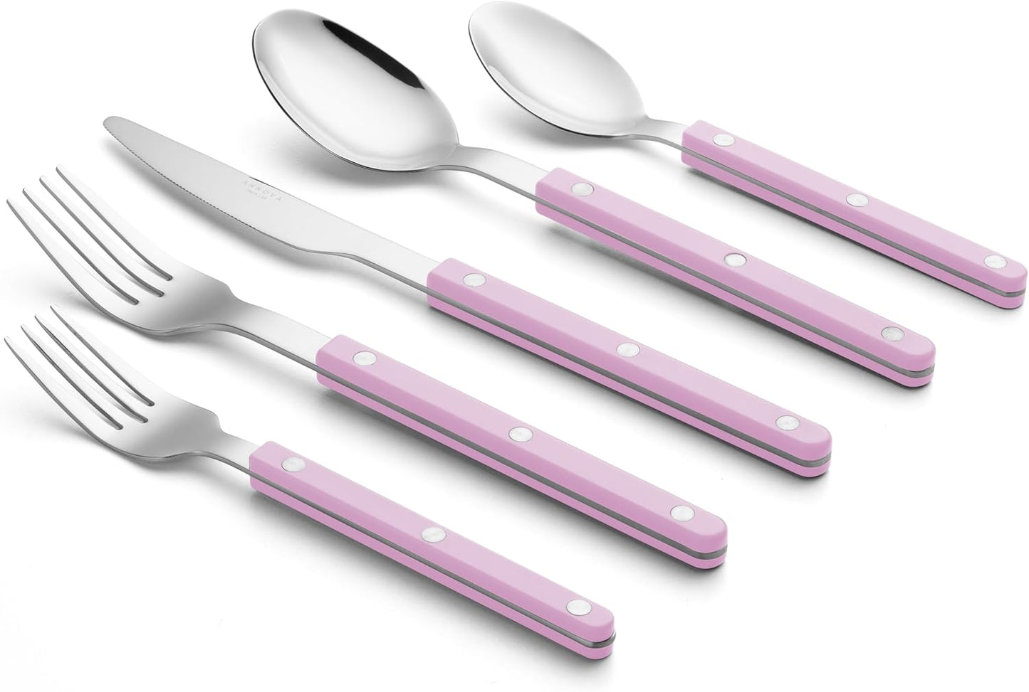ANNOVA Silverware Set, Retro/Rivet Colorful Stainless Steel Tableware Kitchen Flatware Set Utensils, Includes Dinner Knives, Forks, Spoons, Salad Forks & Dessert Spoons (Light Pink, 10 Pieces)