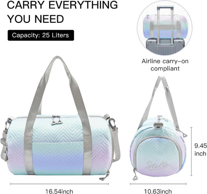 STELLE Dance Bag for Girls Pink Gymnastics Duffle Bag with Shoe Compartment Kids Cheer Bags Ballet Gifts Sports Gym Travel(Lilac Mint,F)