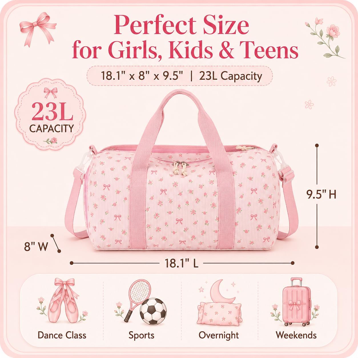 BTOOP Duffle Bag for Gym Sports Women Girls Workout Travel Bag Weekender with Shoe Compartment and Wet Pocket