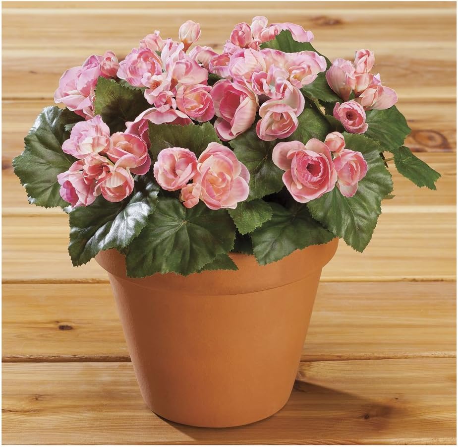 OakRidge Silk Begonia Bush – Artificial Flowers Outdoor Décor – Pink, 10” Long