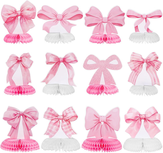 12 Pcs Pink Bow Party Honeycomb Centerpieces Pink Bow Table Centerpieces Coquette Theme Birthday Decorations Bow Party Decorations for Birthday Bachelorette Wedding Mothers Day Party Supplies