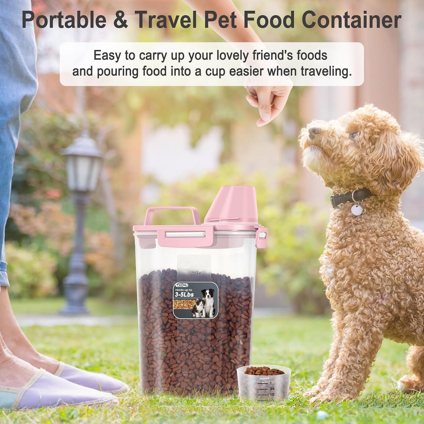 Dog Cat Food Storage Container, Pet Food Pourable Container Airtight with Large Spout & Cup, BPA-Free Plastic Food Dispenser for Pet Food, Bird Seed, Rice, Flour (Pink, 2.5L (2 pack))