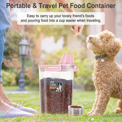 Dog Cat Food Storage Container, Pet Food Pourable Container Airtight with Large Spout & Cup, BPA-Free Plastic Food Dispenser for Pet Food, Bird Seed, Rice, Flour (Pink, 2.5L (2 pack))