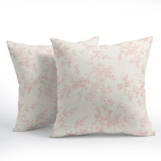Floral Pillow Covers 18x18 Inch Pink and Cream Outdoor Decorative Throw Pillows Set of 2 Vintage Floral Pillowcase Chinoiserie Flower Pillow Cases for Couch Home Decor