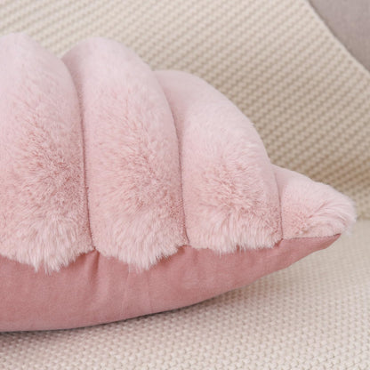 MADIZZ Plush Faux Wool Throw Pillow Covers 18x18 Inch Pink Set of 2 Fluffy Striped Soft Decorative Cushion Cover for Sofa Bedroom Pillow Shell