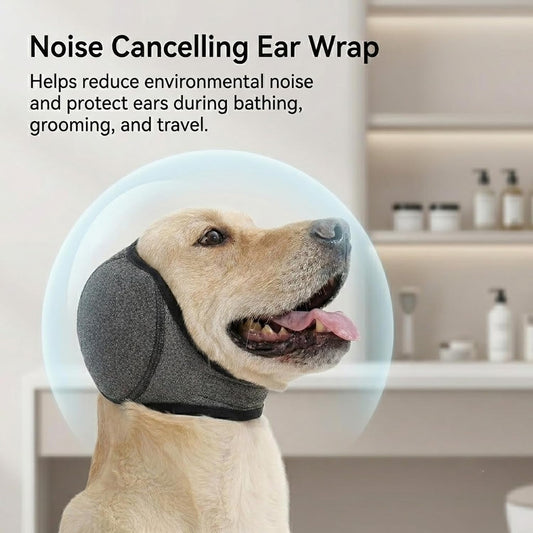 Noise Cancelling Ear Wrap for Dogs, Adjustable Dog Ear Cover with Hook and Loop Fastener, Soft Protective Ear Band for Swimming, Bathing, Grooming, Travel and Daily Use (Pink,X-Large)