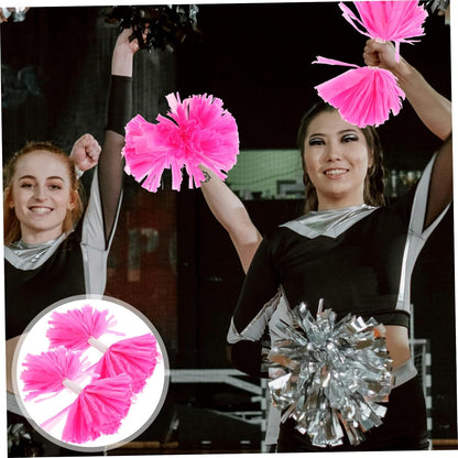 LIOOBO 2pcs Pink Cheerleading Pom Poms with Handle Bright Color Durable Design for Games Team Dance and Celebrations Eye-catching Cheer Items for All Ages