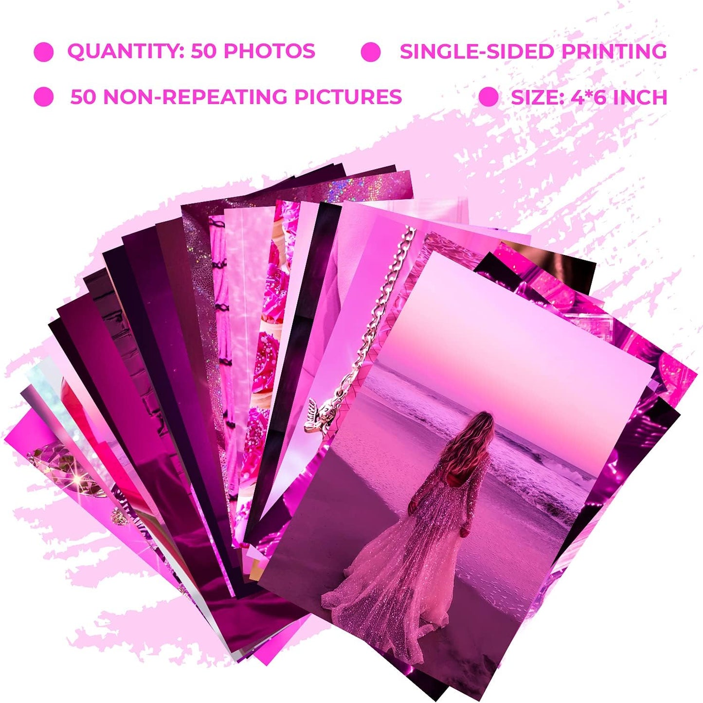 WOONKIT Pink Neon Wall Collage Kit Aesthetic Pictures, Trendy Room Decor for Teen Girls, Pink , 50pcs 4x6 Inch