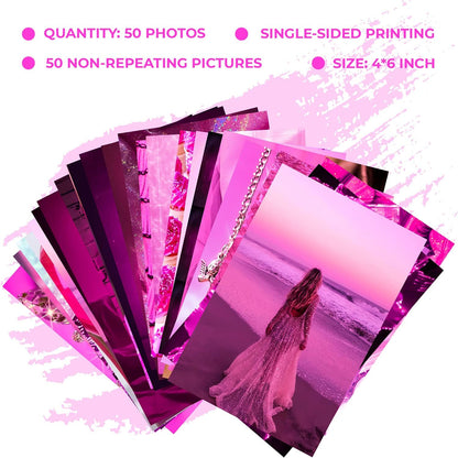 WOONKIT Pink Neon Wall Collage Kit Aesthetic Pictures, Trendy Room Decor for Teen Girls, Pink , 50pcs 4x6 Inch