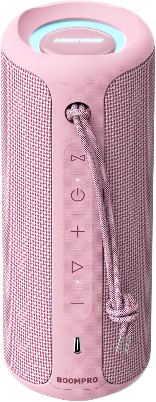 MIATONE Bluetooth Speakers 36W TWS Portable Speaker with Stereo Sound Bass, Bluetooth 5.3 Wireless USB Type C Outdoor Festival Gifts for Mom (Pink)