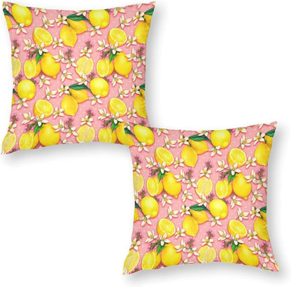 Yellow Lemon Throw Pillow Covers 16x16 Inch Set of 2, Cute Pink Fresh Fruit Summer Pillowcases Cushions for Couch Sofa Bedroom Living Room