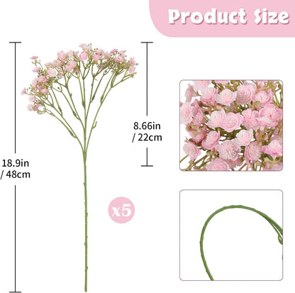 Pink Babys Breath Artificial Flowers, 5 Stems Real Touch Gypsophila Faux Flowers, 18.9" Fake Baby Breath Realistic Floral for Wedding Bouquet, Centerpieces, Home Party Decor (Light Pink)