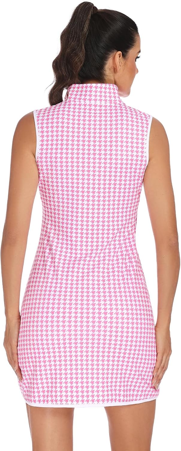 Koscacy Womens Tennis Dress Sleeveless Golf Dresses with Shorts Zip Up Stand Collar Workout Athletic Outfits
