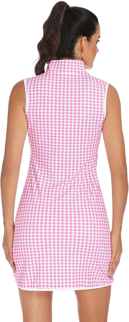 Koscacy Womens Tennis Dress Sleeveless Golf Dresses with Shorts Zip Up Stand Collar Workout Athletic Outfits