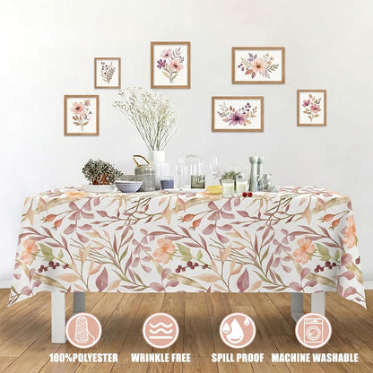 Floral Linen Texture Tablecloth, 60 x 60 Inch, Watercolor Print | Stain & Spill Resistant, Wrinkle Resistant, Reinforced Hem Stitching, Washable Polyester, Fade Resistant Print
