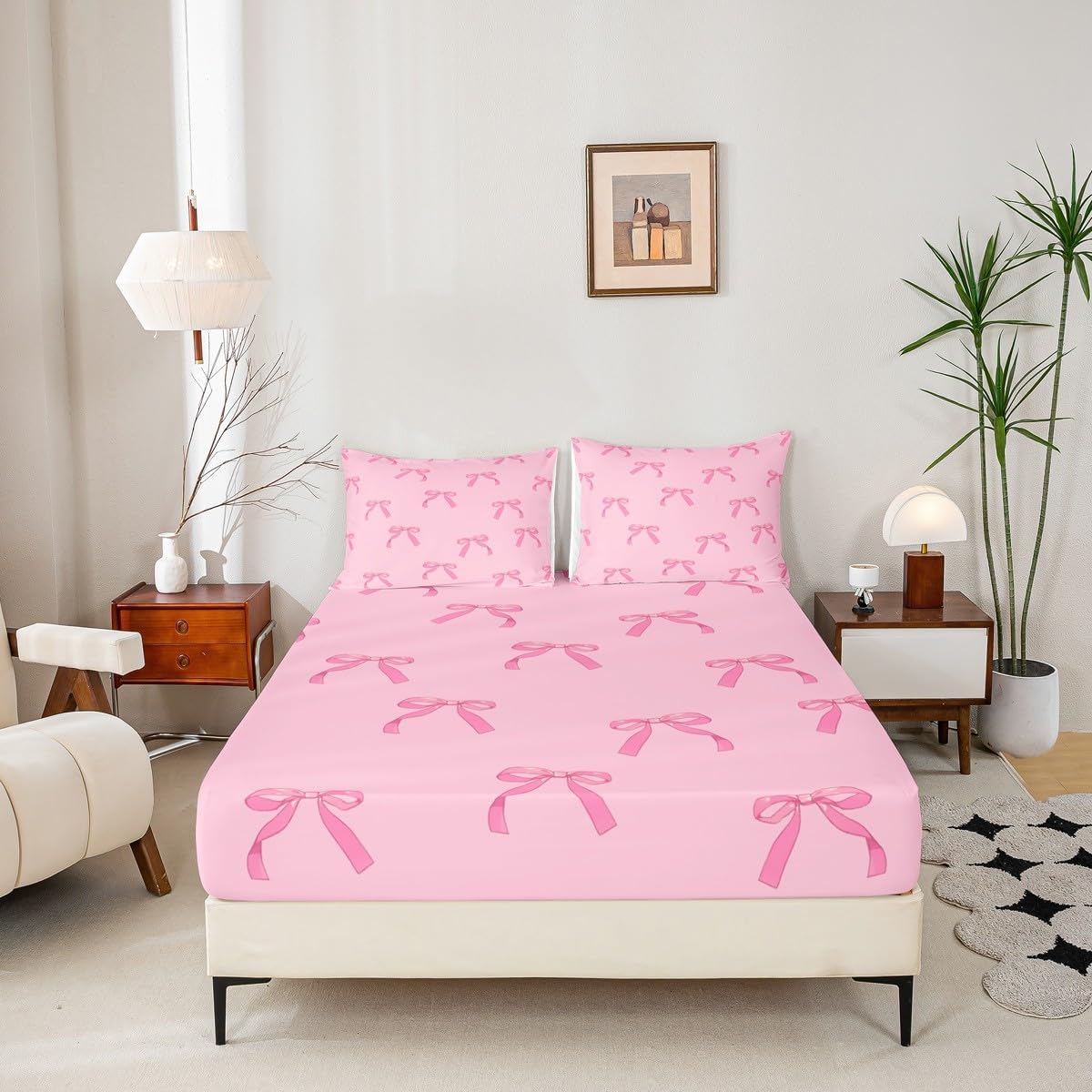 Erosebridal Girls Bow Sheet Set Cute Bowknot Bed Sheets Set for Girls Women Dreamy Princess Twin Size Sheets,Preppy Pink Coquette Room Decor