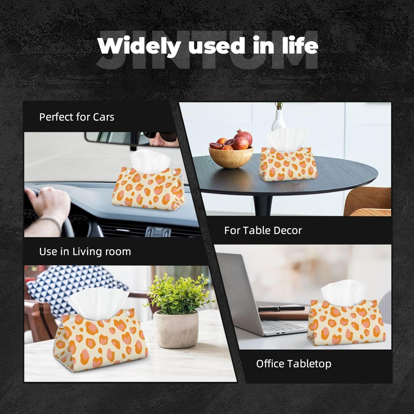 Peach Orange Spots Pink Leopard Pattern Tissue Box Cover Rectangle Pu Leather Tissue Box Holder for Car Bathroom Bedroom Desk Tabletop Decor