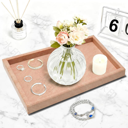 Pure Natural Marble Tray for Bathroom, Dresser, Sink. Cosmetics, toiletries, perfumes, Jewelry, Candles, etc. can be Placed (Cherry Blossom Pink, 12" x 8" x 1.2")