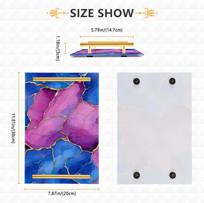 Marble Royal Blue Hot Peach Decorative Breakfast Tray with Handles Drink Serving Tray for Jewelry Perfume for Kitchens & Serving Guests