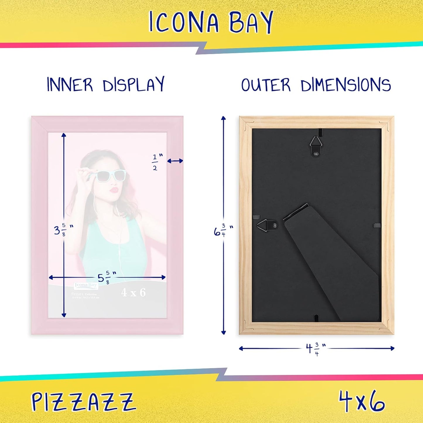 Icona Bay 4x6 Picture Frame, Pastel Pink Colored Solid Wood Scandinavian Style Frame for Photo, Pizzazz Collection