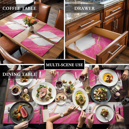Abstract Marble Placemat Set of 4 Non-Slip Placemats for Dining Table Marble Pink Washable Table Mats, Heat Resistant Kitchen Table Mats for Party, Dining Room & Home Decor