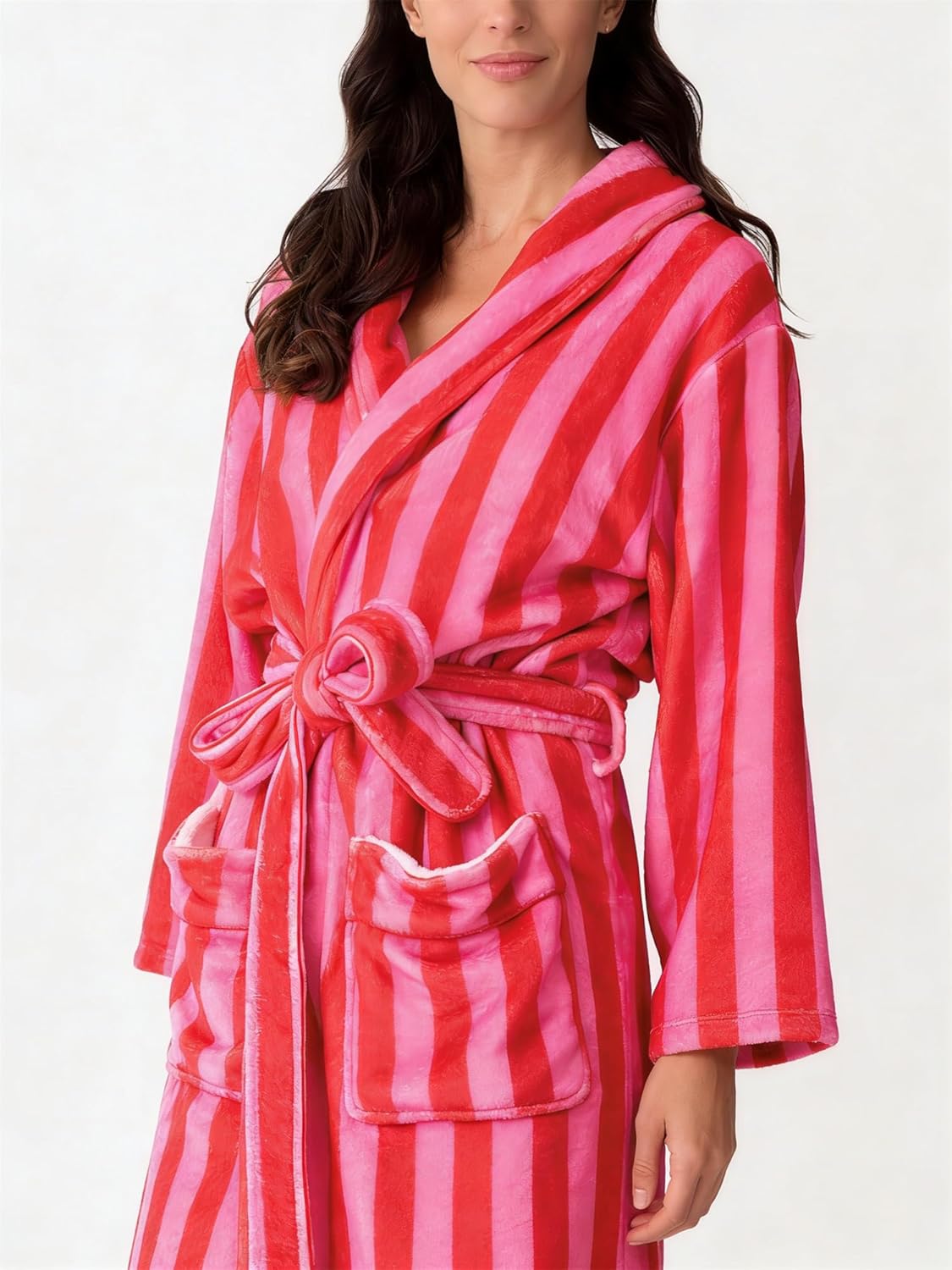 Christmas Fuzzy Fleece Robes for Women Cozy Plush Bathrobe Shawl Collar Warm Winter Short Robes with Belt Pockets