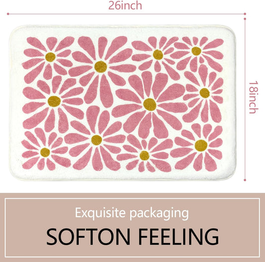 SHIYUE Pink Bathroom Rugs Bath Mat, Microfiber Fluffy Soft Floor Mats for Bathroom, Non-Slip and Waterproof Back Soft Bathmat, for Indoor Shower Bathtub Decoration (18x26in Cute Floral)