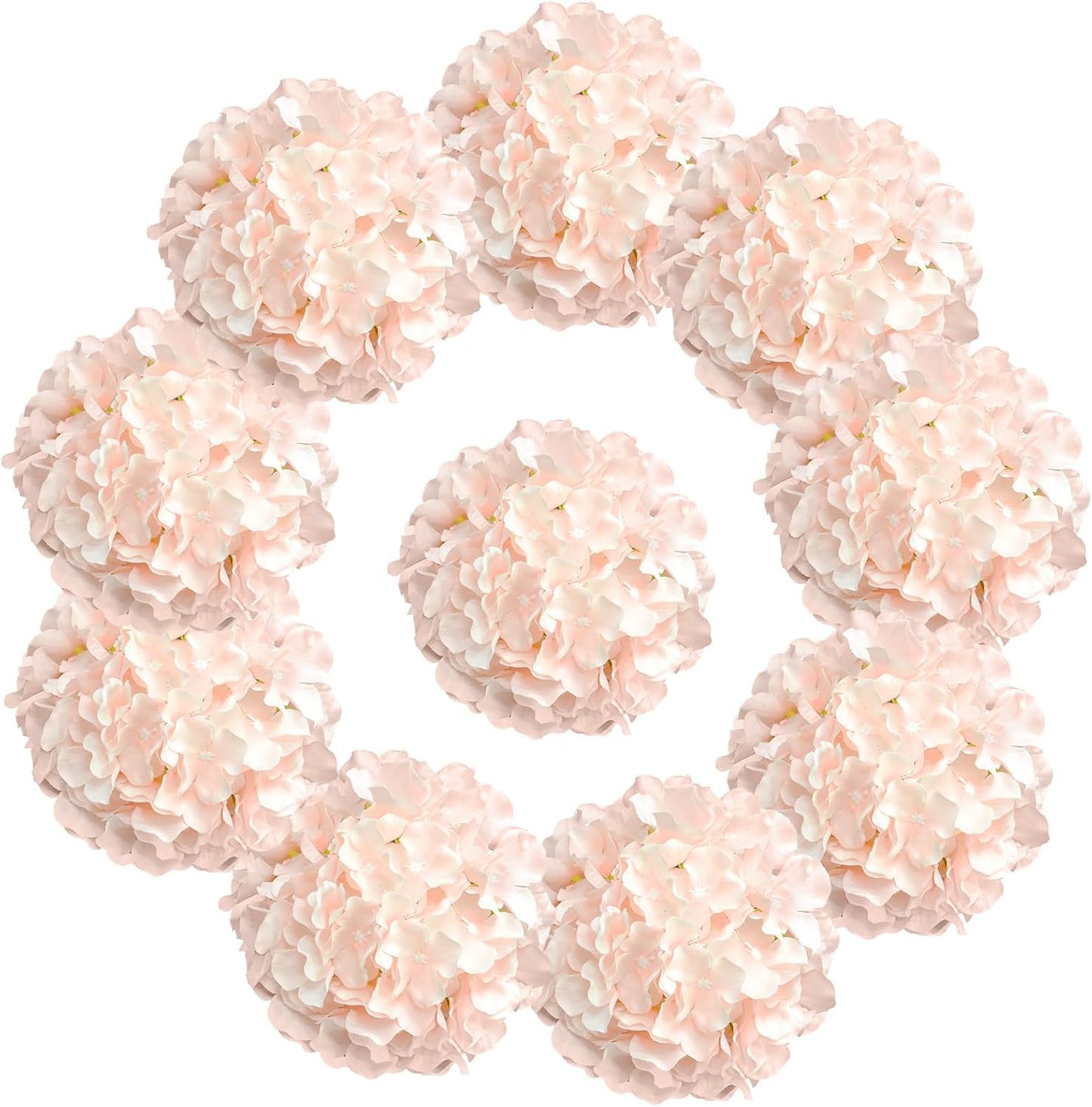 10 pcs Hydrangea Artificial Flowers, Silk Artificial Hydrangea Head with Stem Hydrangea for Bridal Wedding Baby Shower Home Party Decoration (Blush Pink)