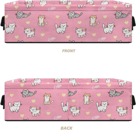 Cute Cat Toilet Paper Storage Basket for Shelf,Heart Toilet Paper Organizer for Bathroom Pink Toilet Paper Bin with Handle for Bedroom Toilet Paper Caddy for Living Room