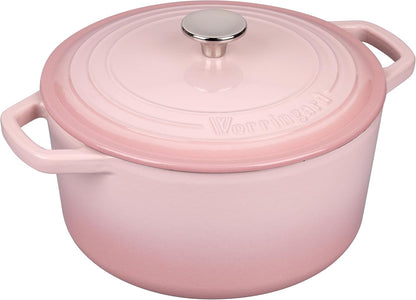 VORRINGARD Enameled Cast Iron Dutch Oven Pot with Lid, for Bread Baking, Round Bread Oven- include Sourdough Bread Baking Supplies Set, 6QT, Pink