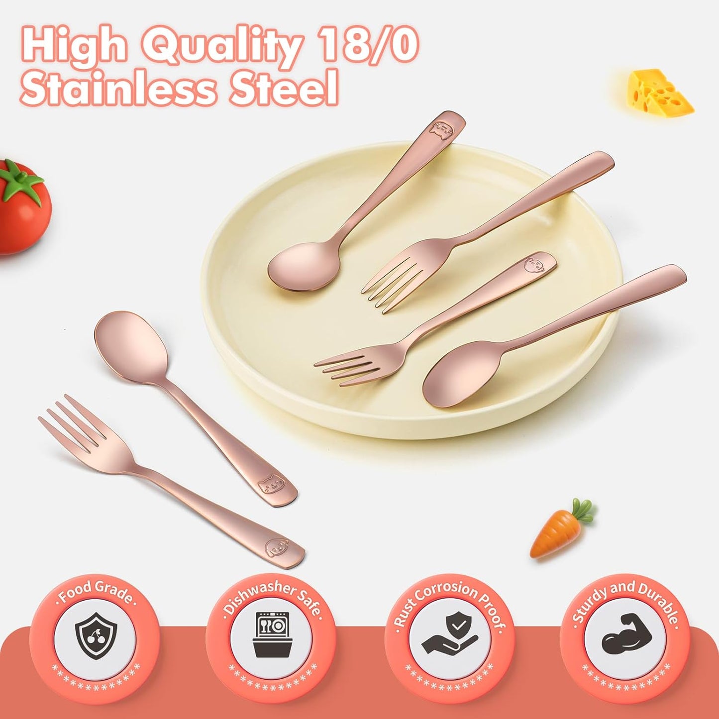 DRKIO Stainless Steel Toddler Utensils Set - 6 Pieces Kids Silverware Set Children Safe Food Grade Small Forks and Spoons Dishwasher Safe Mirror Polished