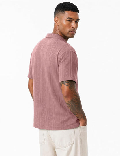 JMIERR Mens Polo Shirt Textured Knit Button Casual Short Sleeve Summer Vacation Beach Stretchy Golf Shirts